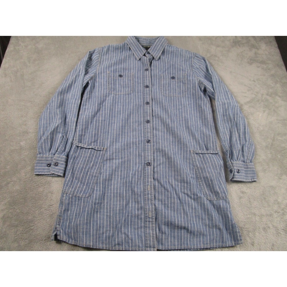Lucky Brand Shirt Dress‎ Womens Medium Blue Striped Button Up Casual Preppy
